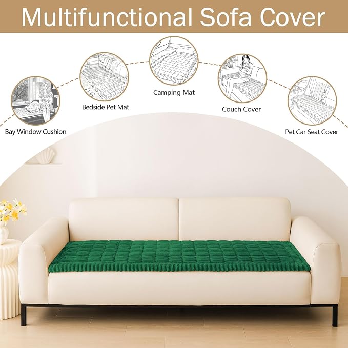hyha Couch Cover for Dogs Washable, Non Slip Thick Flannel Sofa Protector, Pet Friendly Plush Furniture Cover for Sectional Sofa & Loveseat (Turquoise, 35.4" x 82.7")