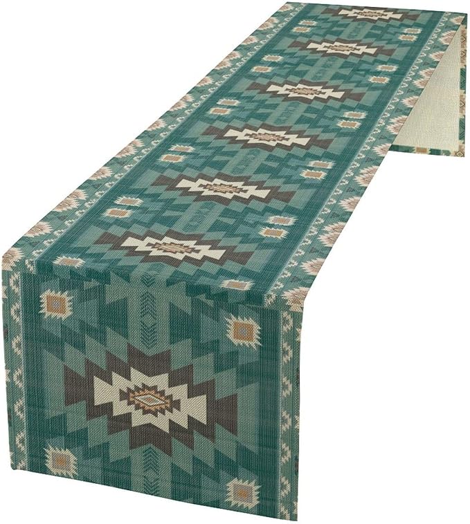 Aztec Southwest Table Runner,Ethnic Style Design Geometric Table Runners Table Setting Decor for Garden Farmhouse Wedding Party Holiday Dinner Home 13x90 Inch