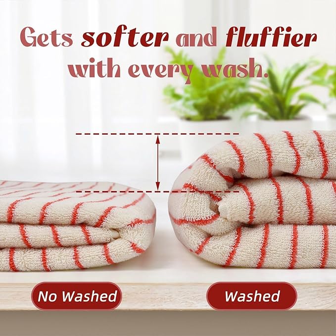 Jacquotha Striped Bath Towels Set of 2 (Coral Red), Lighter & Quick Dry Towels Large 27.5 x 55 inches, Farmhouse for Bathroom Decor, Shower, Pool Days