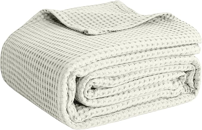 100% Cotton Blankets for Bed - Waffle Weave Blankets for Summer, Lightweight and Breathable Soft Woven Blanket for Spring (Cream, Twin (60" x 90"))