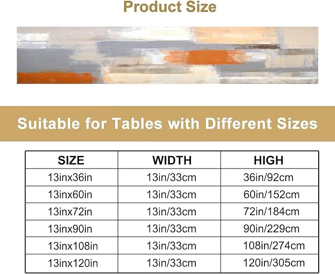 Grey Burnt Orange Abstract Art Contemporary Table Runner,Modern Neutral Decorative Pattern Table Runner for Coffee Table Dining Room Table Bedroom Party Holiday Decor 13x36inch