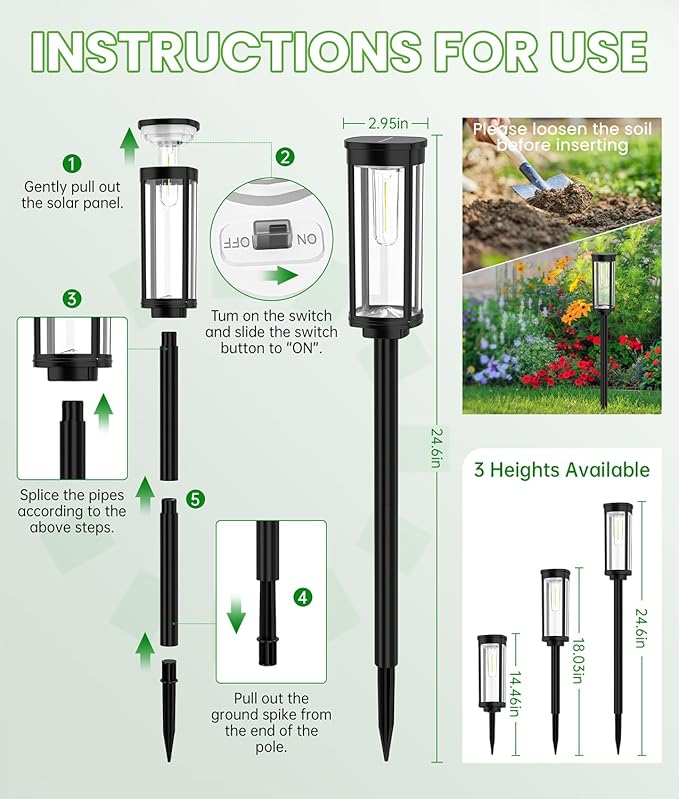 BITPOTT Bright Solar Pathway Lights, 2 Pack Solar Lights Outdoor Waterproof IP65, Auto On/Off Pathway Landscape Lighting, Outdoor Light for Yard Garden Walkway Landscape Lawn Patio Lighting