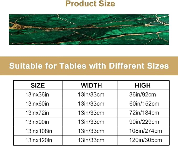 Emerald Green Table Runner,Modern Abstract Art Pattern Table Runner for Coffee Table Dining Room Table Bedroom Party Holiday Decor 13x120inch