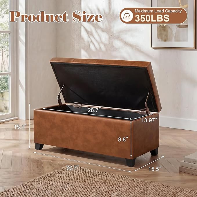 Homebeez 30" Faux Leather Storage Ottoman, End of Bed Bench, Upholstered Ottoman with Storage Bench for Living Room,Bedroom,Entryway