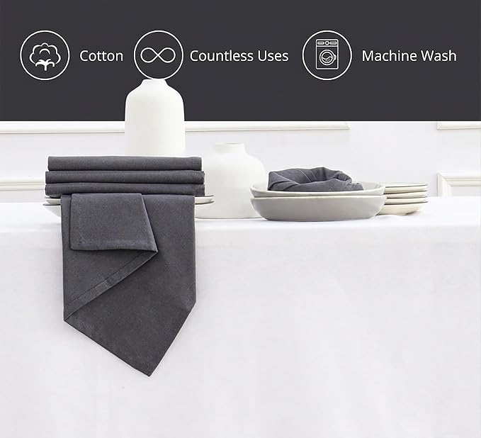 PurpleEssences Set of 12 Cloth Dinner Napkins 100% Cotton 18x18 Inch - Soft Durable Washable - Ideal for Farmhouse Party Spring Easter Summer - Perfect Everyday Use Table Linen - Dark Gray