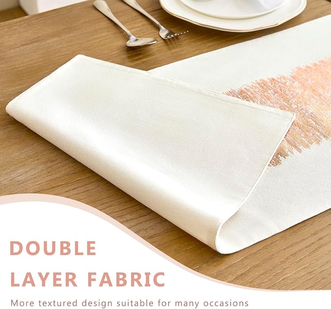 Metallic Style Table Runner, Cotton and Linen Rose Gold Table Runners 36 inches Long,Pre-Pressed Metal Striping Process, Birthday Wedding Decorations for Living Room Decor(Rose Gold, 13"x36")