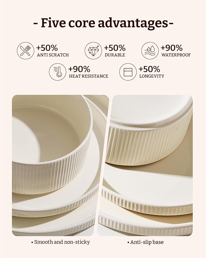Star 18-Piece Plates and Bowls Set, Porcelain Dinnerware Sets for 6 Service, Modern Dish Set-Chip and Scratch Resistant, Dishwasher & Microwave Safe, Creamy White
