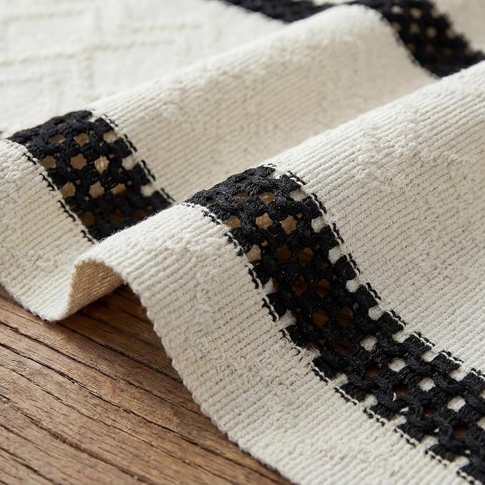Artoid Mode Black Stripe Woven Table Runner, Seasonal Holiday Hollow Kitchen Dining Table Decoration for Home Party Decor 12x48 Inch