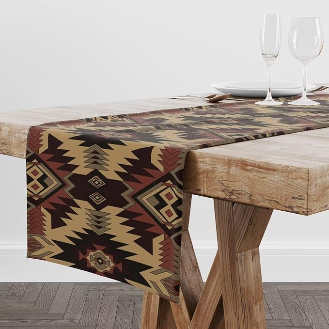 Ethnic Southwestern Table Runner,Navajo Tribal Native Boho Geometric Pattern Aztec Table Runner for Wedding Party Kitchen Table Dining Room Coffe 13x120 Inch