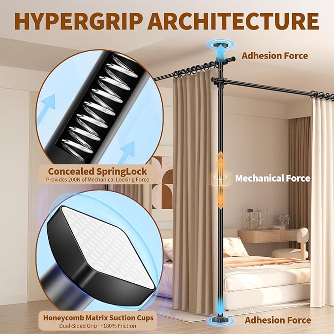 Room Divider for Room Separation,4-10ft(H) 28-140inch(W) Adjustable Temporary Privacy Wall Divider, Tension Curtain Rods No Drilling, Heavy Duty Partition Space Separator Freestanding,Black
