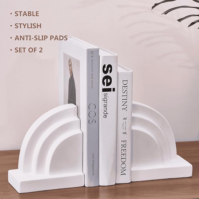 Concrete Bookends for Heavy Books - Heavy Duty 2-Piece Set for Shelves, Decorative Book Ends for Home Office Library, Non-Slip Base