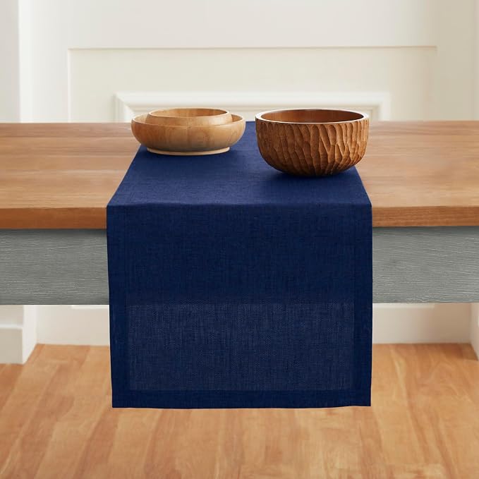 Solino Home Linen Royal Blue Table Runner 120 Inches Long - Athena, 100% Pure Linen Dining Table Runner 14 x 120 Inch
