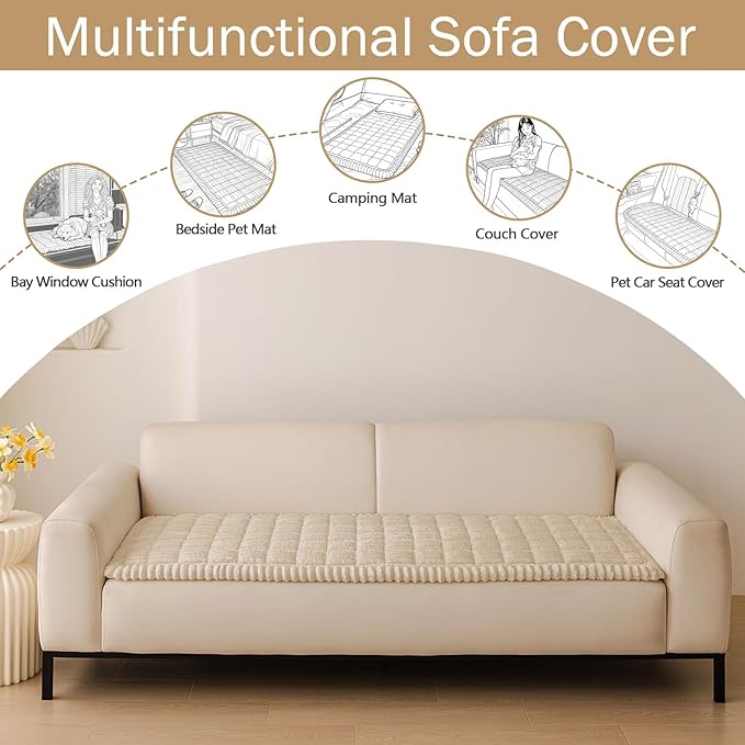hyha Couch Cover for Dogs Washable, Non Slip Thick Flannel Sofa Protector, Pet Friendly Plush Furniture Cover for Sectional Sofa & Loveseat (Apricot, 43" x 82.7")