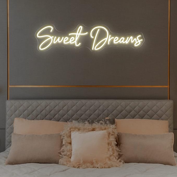 Sweet Dreams Neon Sign Wall Art Decor - 25"x6.4" Sweet Dreams Farmhouse Signs for Room Decor Aesthetic Valentine Party Hanging Decoration