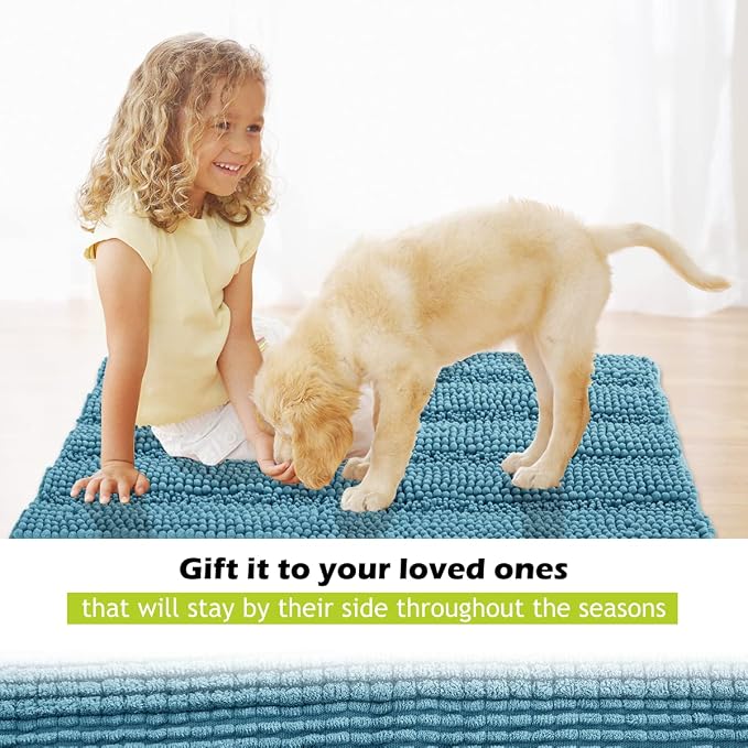 KGORGE Chenille Kitchen Rugs - Non-Slip Water Absorbent Floor Mats for Bathroom Toilet Shower Easy Wash Super Soft Quick Dry Area Carpet Rug, Bluish Green, 20" W x 32" L, 1Pc