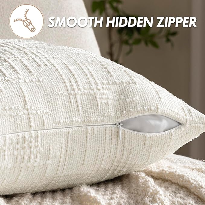 MIULEE Textured Throw Pillow Covers Thick Chenille Decorative Pillows Cream White 22x22 Inch Set of 2 Modern Boho Farmhouse Home Decor Neutral Cushion Covers for Couch Sofa Living Room Bedroom