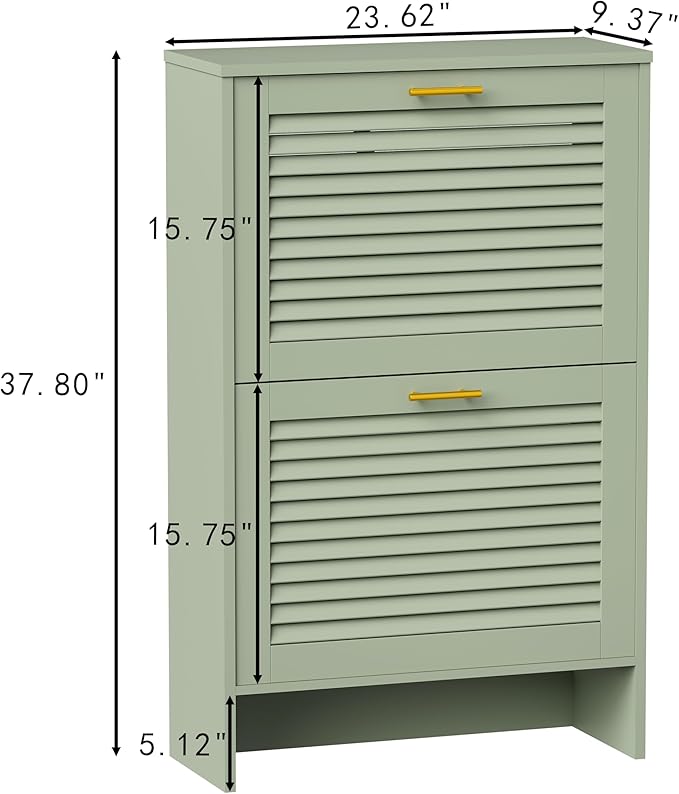 Shoe Cabinet Storage, Hidden Shoe Organizer, Modern Freestanding Organizer with 2 Flip Drawers Louvered Shoe Cabinet for Entryway (Green, 2 Drawers)