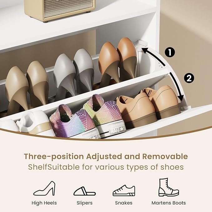 Shoe Cabinet Organizer with 2 Flip Drawers，Freestanding Shoe Rack Cabinet, Shoe Cabinet Storage for entryway, Foyer, Hallway, White, 31.5" W