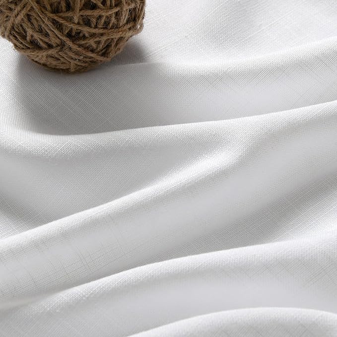 White Linen Sheer Curtains 102 Inches 2 Panels Set Back Tab Rod Pocket Extra Long Semi Sheer Light Filter Vintage Curtain Drapes Room Decor Aesthetic Curtains for Living Room High Window 42x102