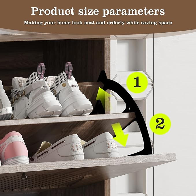 Shoe Storage Cabinet for Entryway | Ultra-Slim Narrow Shoe Organizer with 2 Flip Drawers | Freestanding Hidden Shoe Rack | Space-Saving Solution for Small Hallway, Foyer, Mudroom