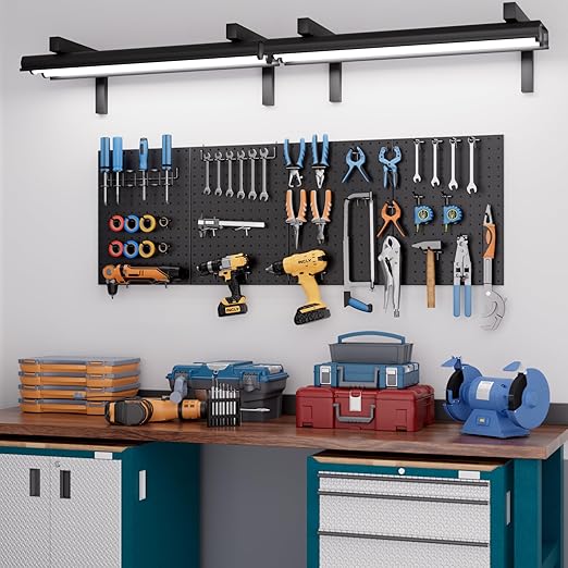 INCLY 4 Pack Peg Board, 12"x16" Upgrade Thicker Heavy Duty Metal Pegboard Panels, Black Pegboard Wall Organizer, Peg Board Panels for Walls Home, Garage Tools Storage, Shed, Craft Room, Kitchen
