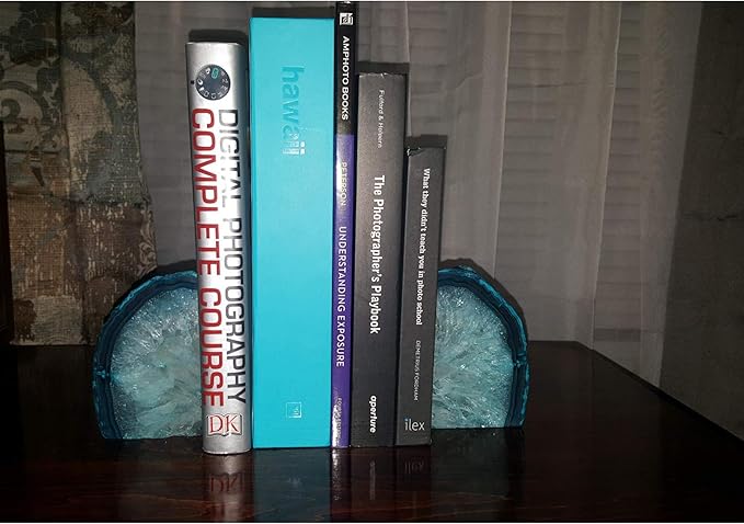 AMOYSTONE Teal/Green Agate Bookends, Heavy-Duty Large Book Ends for Heavy Books, Unique Sujetalibros 6-8 LBS with Rubber Bumpers, Perfect for Office Bookshelf and Home Decor