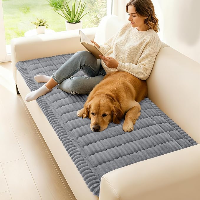 hyha Couch Cover for Dogs Washable, Non Slip Thick Flannel Sofa Protector, Pet Friendly Plush Furniture Cover for Sectional Sofa & Loveseat (Grey, 35.4" x 88")