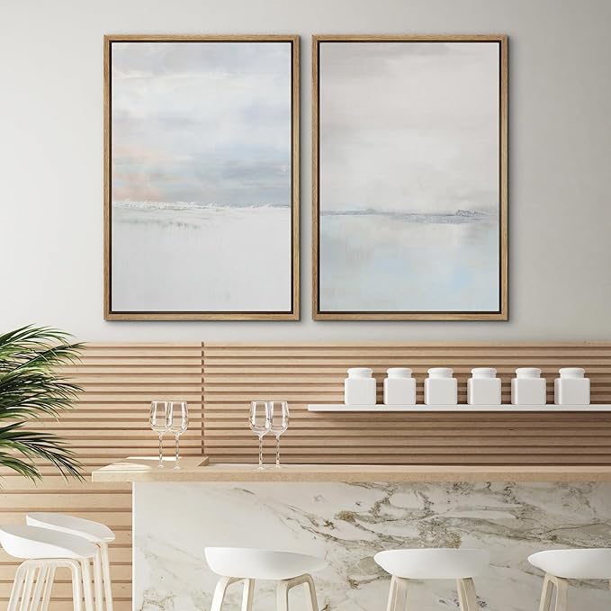 SIGNWIN Framed Canvas Print Wall Art Set Pastel Gray Watercolor Landscape Abstract Shapes Illustrations Minimal Decorative Boho Nordic Relax/Zen for Living Room, Bedroom, Office - 16"x24"x2 Natural