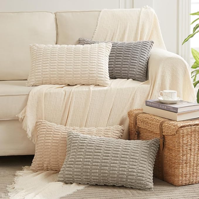 Fancy Homi 4 Packs Decorative Throw Pillow Covers for Living Room Couch Bed, Modern Farmhouse Boho Home Décor Accent Cushion Case, 24" x 12", Cream