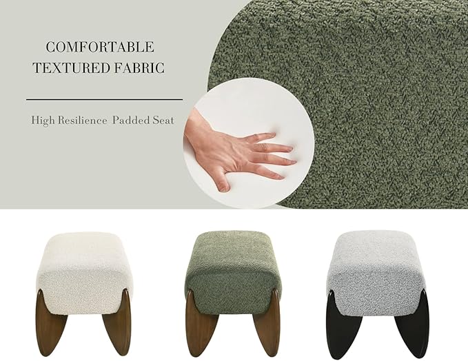 CIMOTA Green End of Bed Bench for Bedroom/Hallway/Dress Room/Living Room, Modern Entryway Bench, Boucle Window Bench with Padded Seat/Scalloped Wooden Legs, 50 Inch Long/Chenille