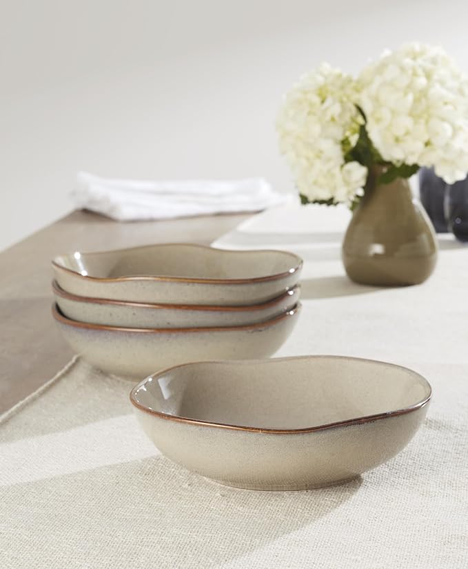 Oneida Dinnerware Set, Organic Shades Oatmeal Pasta Bowls, Set of 4, Service For 4, Dishwasher and Microwave Safe, Made of Stoneware, Salad Bowl, Pasta Bowl, Home, Kitchen & Dining (Ivory, 4 Pieces)