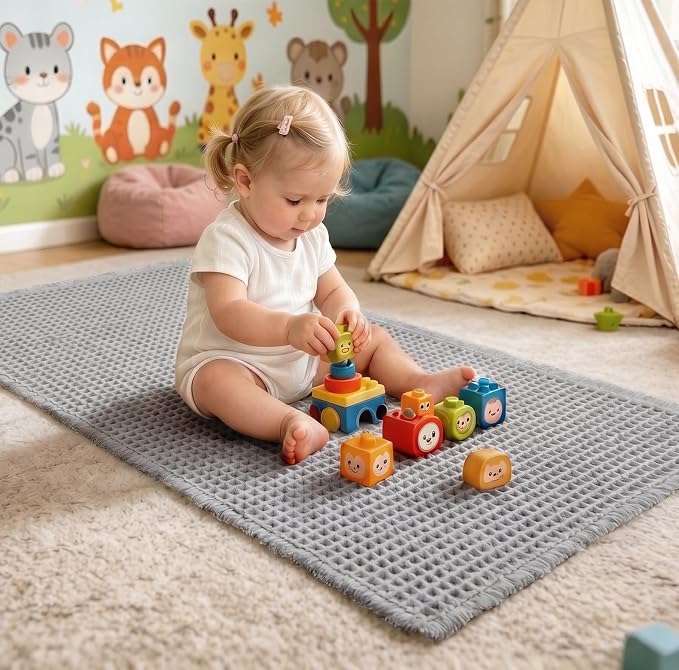 ILANGO Upgraded Waffle Bathroom Runner Rugs,Super Absorbent Boho Non Slip Bathroom Mats Quick Dry,Ultra Soft Machine Washable Mat with Tassels for Hallway,24x72,Dark Grey