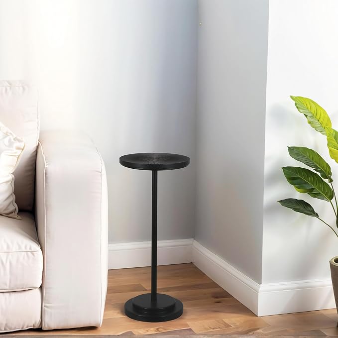 COVLON Drink Table Set of 2, Small Round Pedestal Side Table with Carved Top for Living Room, Bedroom, Small Space, Corners and Office, Black
