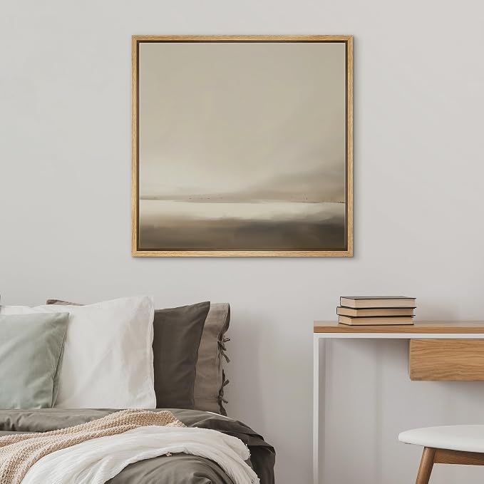 SIGNWIN Framed Canvas Print Wall Art Abstract Horizon Painting in Beige and Brown Tones Illustrations Modern Art Decorative Minimal Calm/Zen for Living Room, Bedroom, Office - 24"x24" Natural
