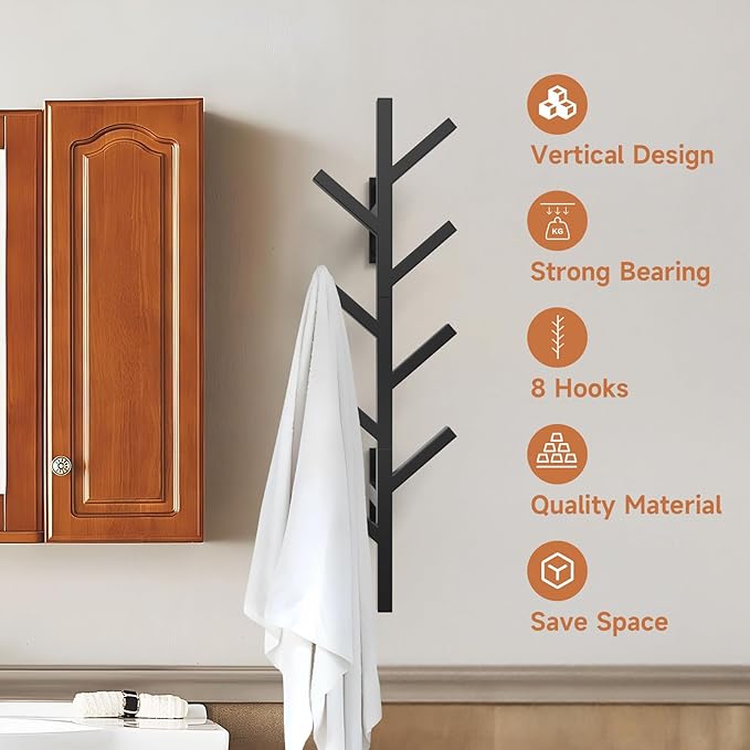 SNOGSWOG Vertical Coat Rack & Hat Rack Set of 2, Wall Mounted 39 Inch Floating Coat Rack for Entryway, Living Room, Bedroom, Black, YMJ-2P