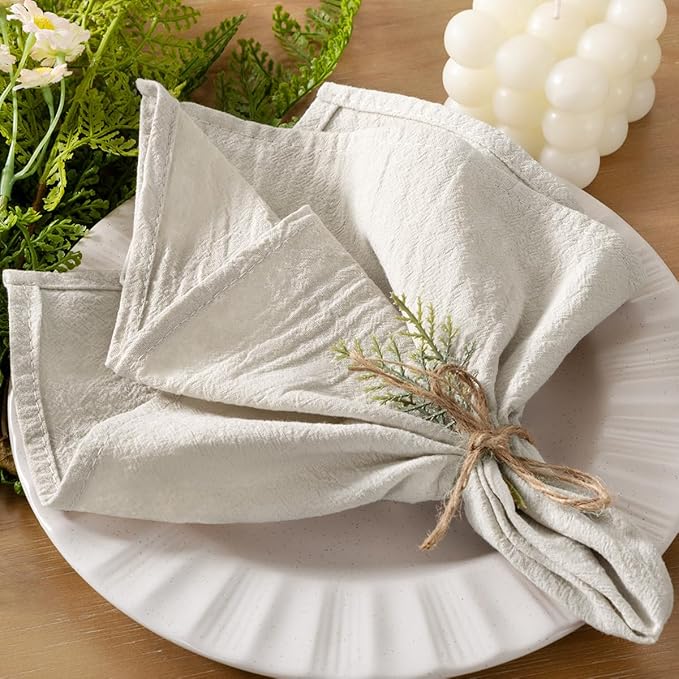 Socomi Cloth Napkins Beige Summer Washable Reusable Bulk Linen Cotton Napkins Set of 20 17"x17" for Wedding Party Bridal Baby Shower Birthday Dining Table Decorations