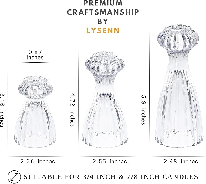Lysenn Glass Candle Stick Holder Set of 6 – Premium Taper Candle Holders for Romantic Ambiance - Candle Sticks Holder Decor for Special Occasions - Green