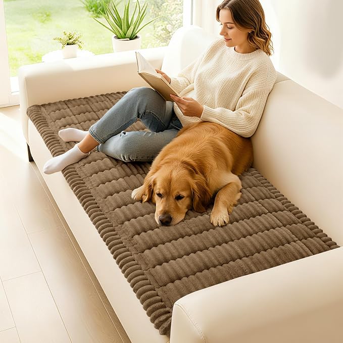 hyha Couch Cover for Dogs Washable, Non Slip Thick Flannel Sofa Protector, Pet Friendly Plush Furniture Cover for Sectional Sofa & Loveseat (Mocha, 27.6" x 82.7")