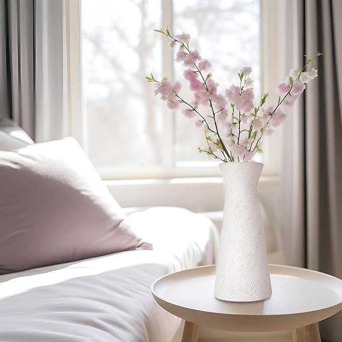 Minimalist Matte White Ceramic Vase Modern Farmhouse Style Home Elegant Home Decor Vase for Flower Arrangement, Reed and Buds, Suitable for Living Room, Kitchen and Office