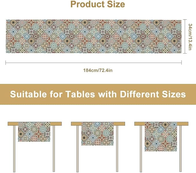 YCness Vintage Floral Boho Table Runner Colorful White Mandala Mexican Flower Dining Table Decor for Kitchen Living Room Party Holiday, 13x36 Inch