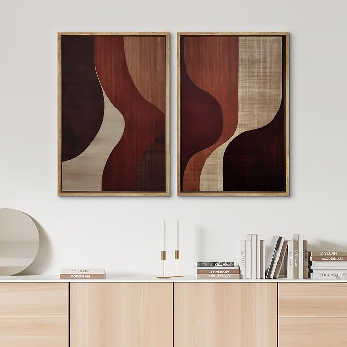 SIGNWIN Framed Wall Art Print Set Warm Earth Tone Abstract Curves Mid Century Photography Modern Art Rustic Relax/Calm Multicolor for Living Room, Bedroom, Office - 16"x24"x2 NATURAL