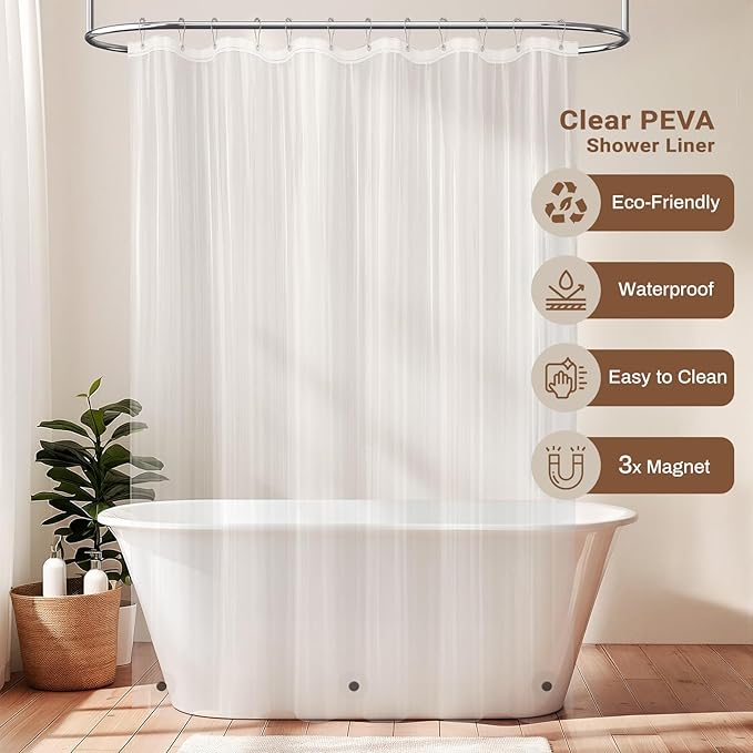 BTTN 3 in 1 Shower Curtain with Liner, 84 Extra Long Boho Linen Striped Cloth Shower Curtain Set with Hook, Tall Farmhouse Bohemian Waterproof Fabric Shower Curtain for Bathroom, Navy Blue, 72x84