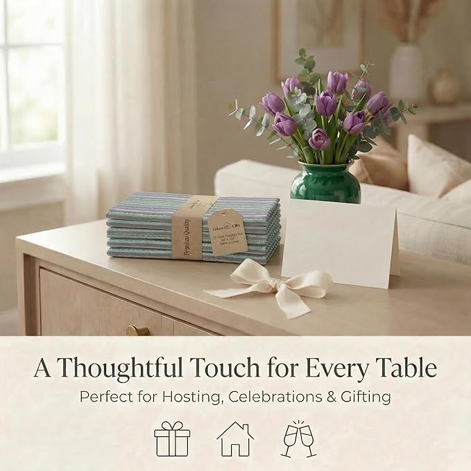 Urban Villa Cloth Napkins 100% Cotton Highly Absorbent Washable Durable Reusable Premium Dinner Napkins Ideal for Gifts for Mothers Day Hotel Farmhouse Parties - Multi Blue (20" x 20", Set of 12)