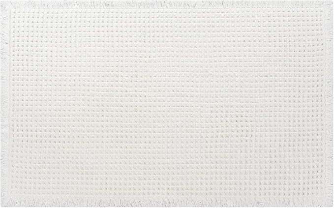 White Bathroom Rugs, Waffle Bath Mat Non Slip Washable, Super Absorbent & Quick Dry, Boho Bath Mat Farmhouse Bathroom Decor, 24'' x 48'', White