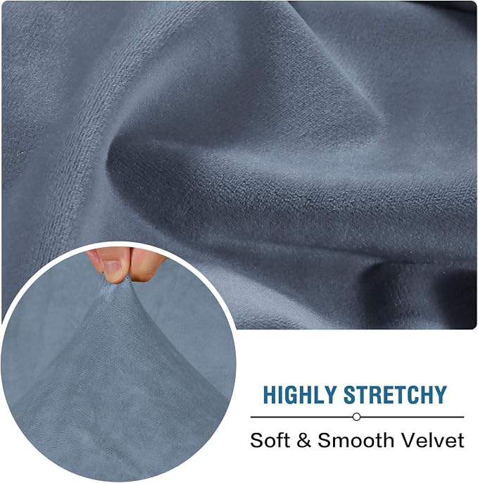 H.VERSAILTEX Velvet Stretch Couch Cushion Cover Plush Cushion Slipcover for Chair Loveseat Sofa Cushion Furniture Protector Seat Cushion Sofa Cover (2 Piece Medium Sofa Cushion Covers, Stone Blue)