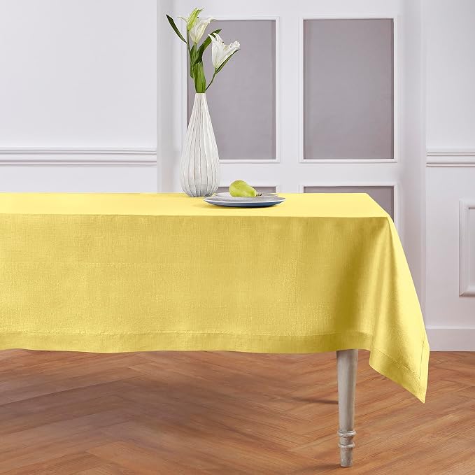Solino Home Linen Square Tablecloth 52 x 52 Inch - 100% Pure Linen Sunshine Yellow Table Throw - Fete, Machine Washable Table Cloth for Summer