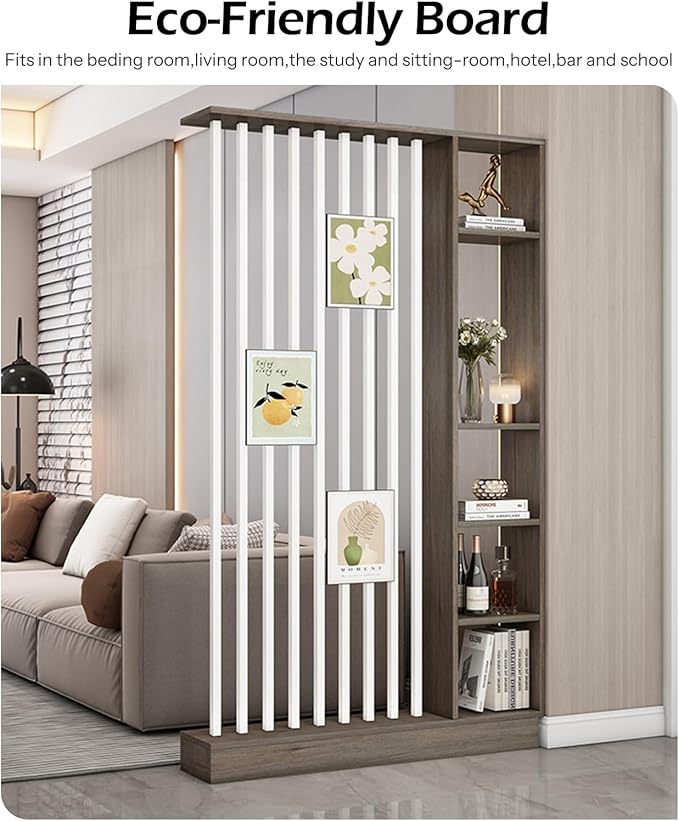 Wall Room Divider, Storage Cabinet Storage Display with Shelves, Modern Freestanding Wood Room Divider Screen, Wall Privacy Screens for Home Decorative (Grey Oak+White,31.5" L x 9.5" W x 79.5" H)
