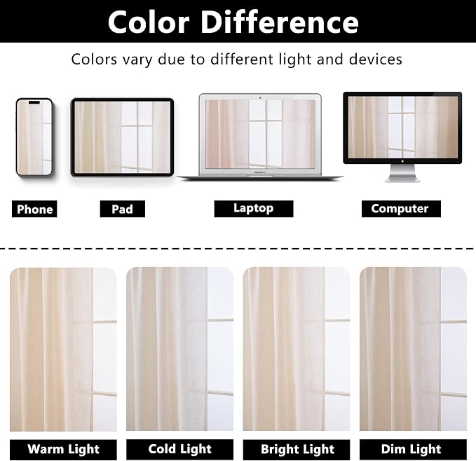 Linen Blended Sheer Curtains & Drapes - 63 Inches 2 Panels Set | Light Filtering & Semi-Sheer Privacy Protection, Grommet Top, Fits Living Room and Bedroom, 54 Inches Wide, Natural Linen