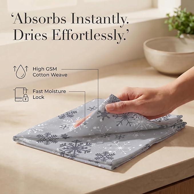 Urban Villa Cloth Napkins 100% Cotton Highly Absorbent Washable Reusable Premium Dinner Napkins Ideal for Gifts for Mothers Day Hotel Farmhouse Parties - Grey Snow Flakes (20" x 20", Set of 12)
