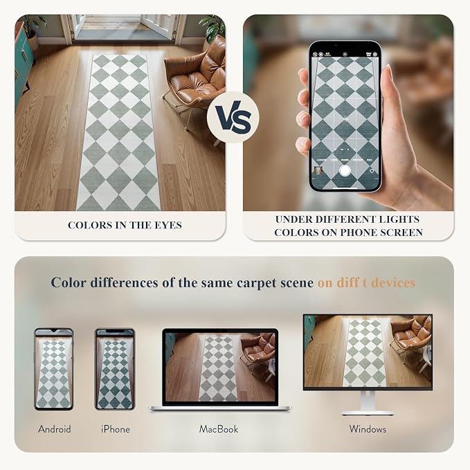 Beeiva Checkered Print Indoor Door Mats for Entryway, 2x3 Washable Bathroom Rug Non Slip Soft Small Rug for Bedroom Ultra Thin, Moroccan Trellis Carpet for Laundry Kicthen Decor (Green/White)